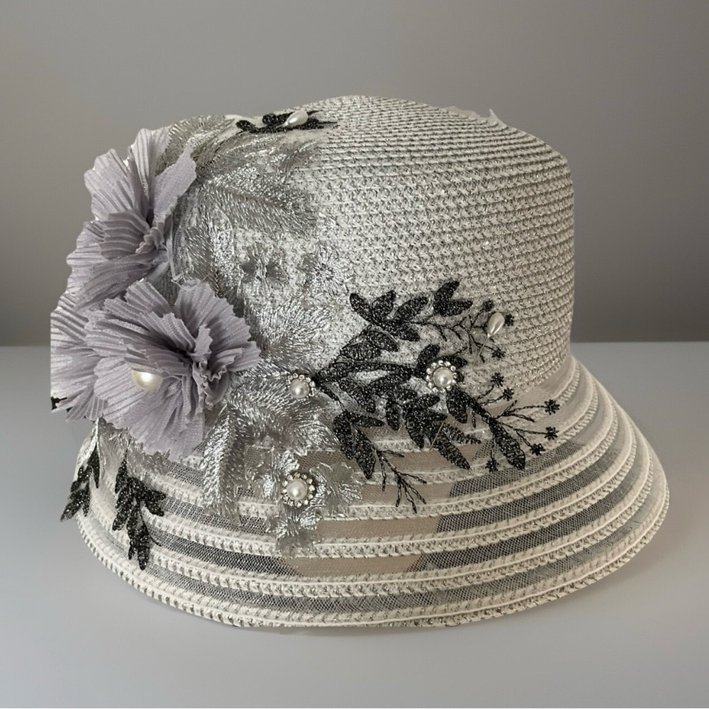 August Hat Company Silver Metallic Women's Bucket Hat w/ Appliqué Detailing - Picture 13 of 16